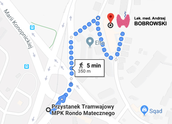 Jak dość z przystanku rondo matecznego do gabinetu lekarskiego Andrzej Bobrowski Kraków Zamoyskiego